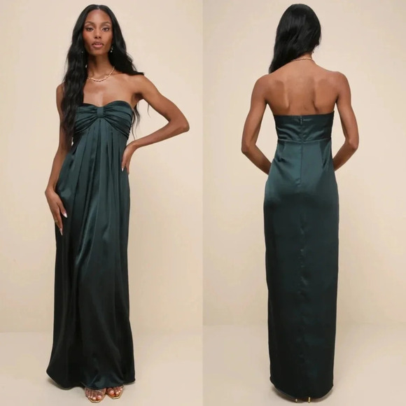 Lulus Dresses & Skirts - Lulu's Memorable Entrance Emerald Green Strapless Satin Maxi Dress S Wedding